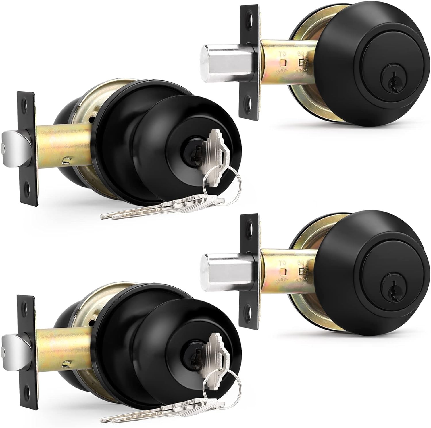 Contemporary Black Keyed Alike Door Knobs and Single Cylinder Deadbolt – 2 Pack