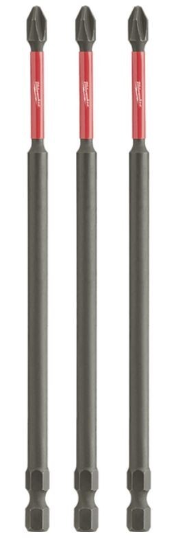 Lot of 3 Milwaukee SHOCKWAVE 6 inch Magnetic Phillips #2 Impact Screwdriver Bits