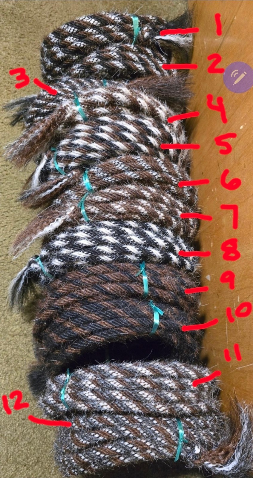 Mane Horse Hair Mecate 22 feet long, 1/4" dia., Choose from 12 Color Patterns