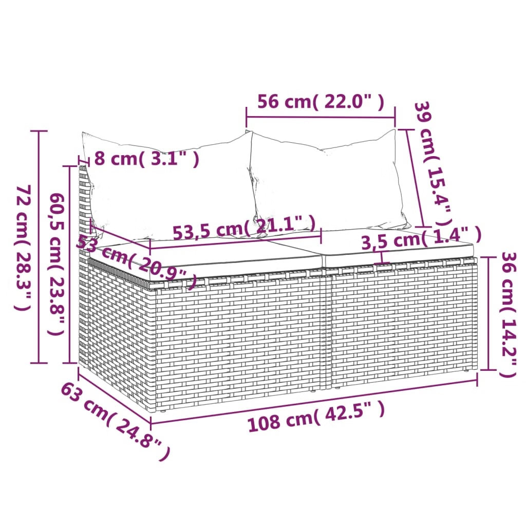 Garden Middle Sofa Grey PE rattan, powder-coated steel Medium