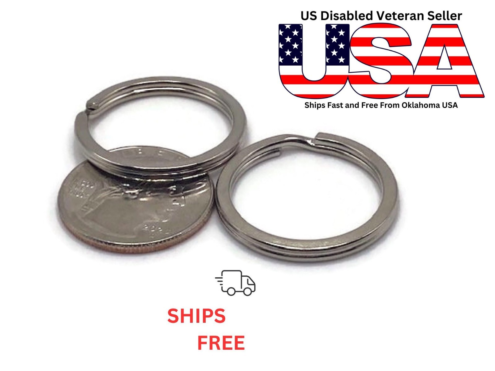 Two Piece Bundle 1 Inch Nickle Plated Flat Split Ring Key Rings Key Holders
