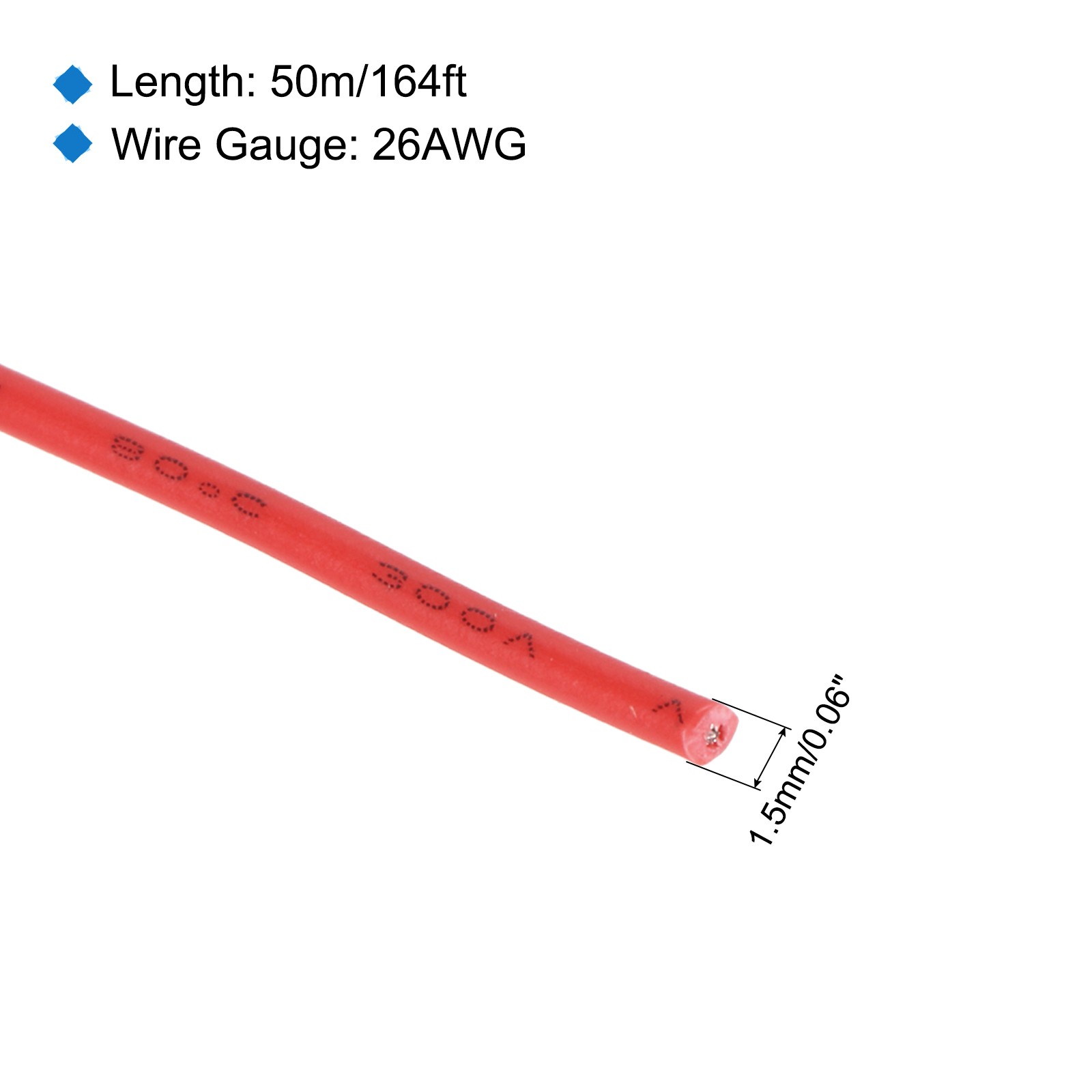26AWG Stranded Wire PVC Hookup 50M/164ft Red Electrical Wire UL1007 Spool