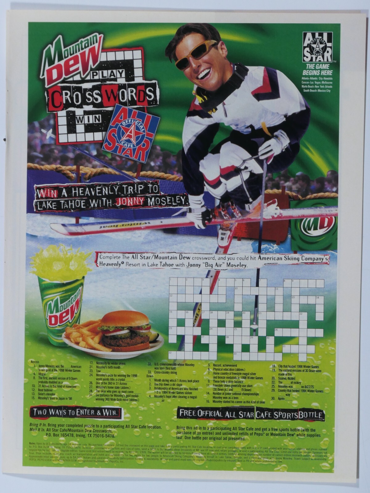 Johnny Big Air Moseley Mountain Dew Allstar Cafe Vintage 1999 Original Print Ad