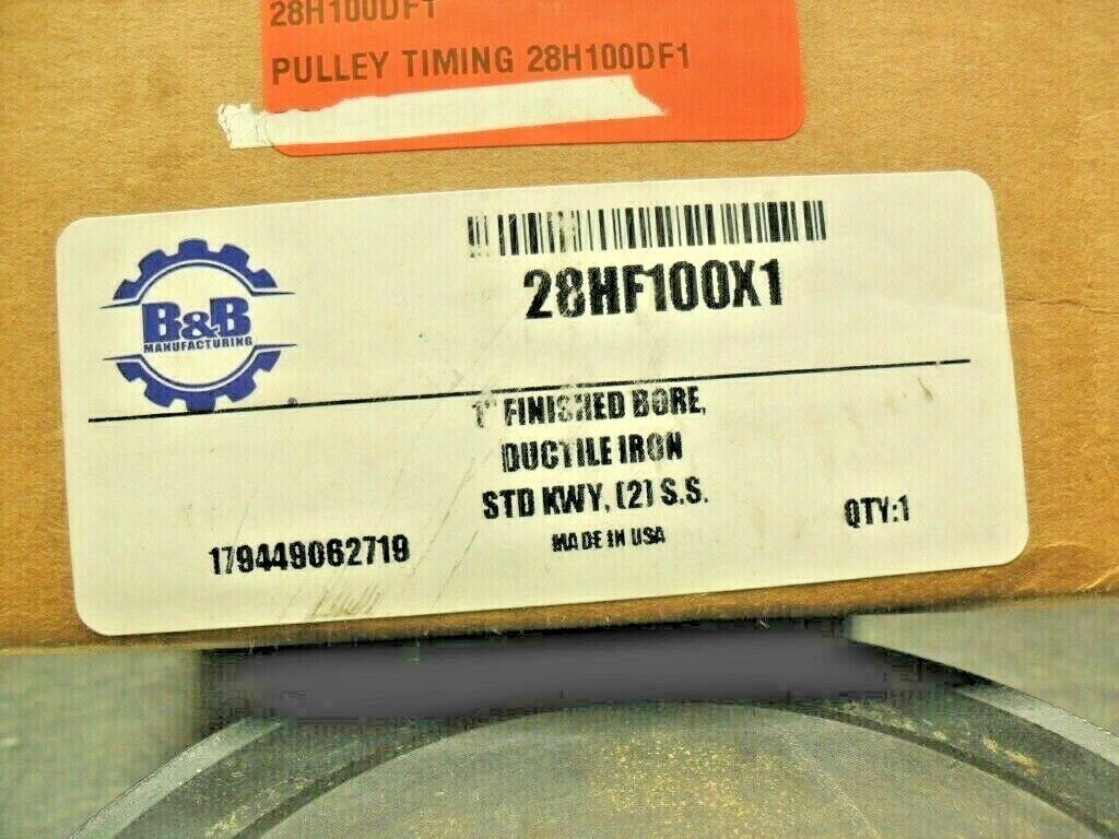 B & B Timing Pulley 28HF100x1 DUCTILE IRON std kwy.(2) S.S. nib