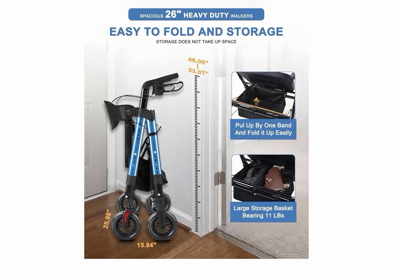 Rollator Walker with Seat,450Lb Rolling Walker Extra-Wide Heavy-Duty Rollator