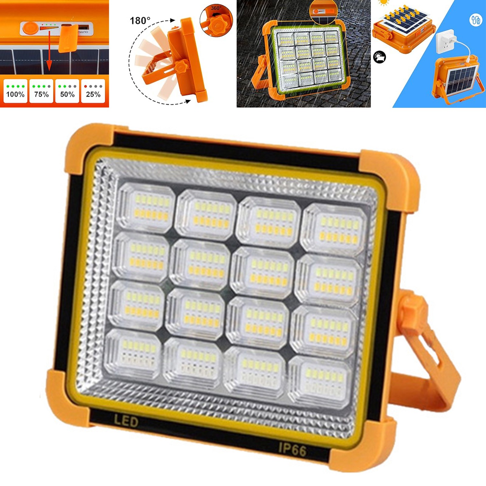 650W Solar Rechargeable Work Light–100LM Portable LED Flood Light with Stand US
