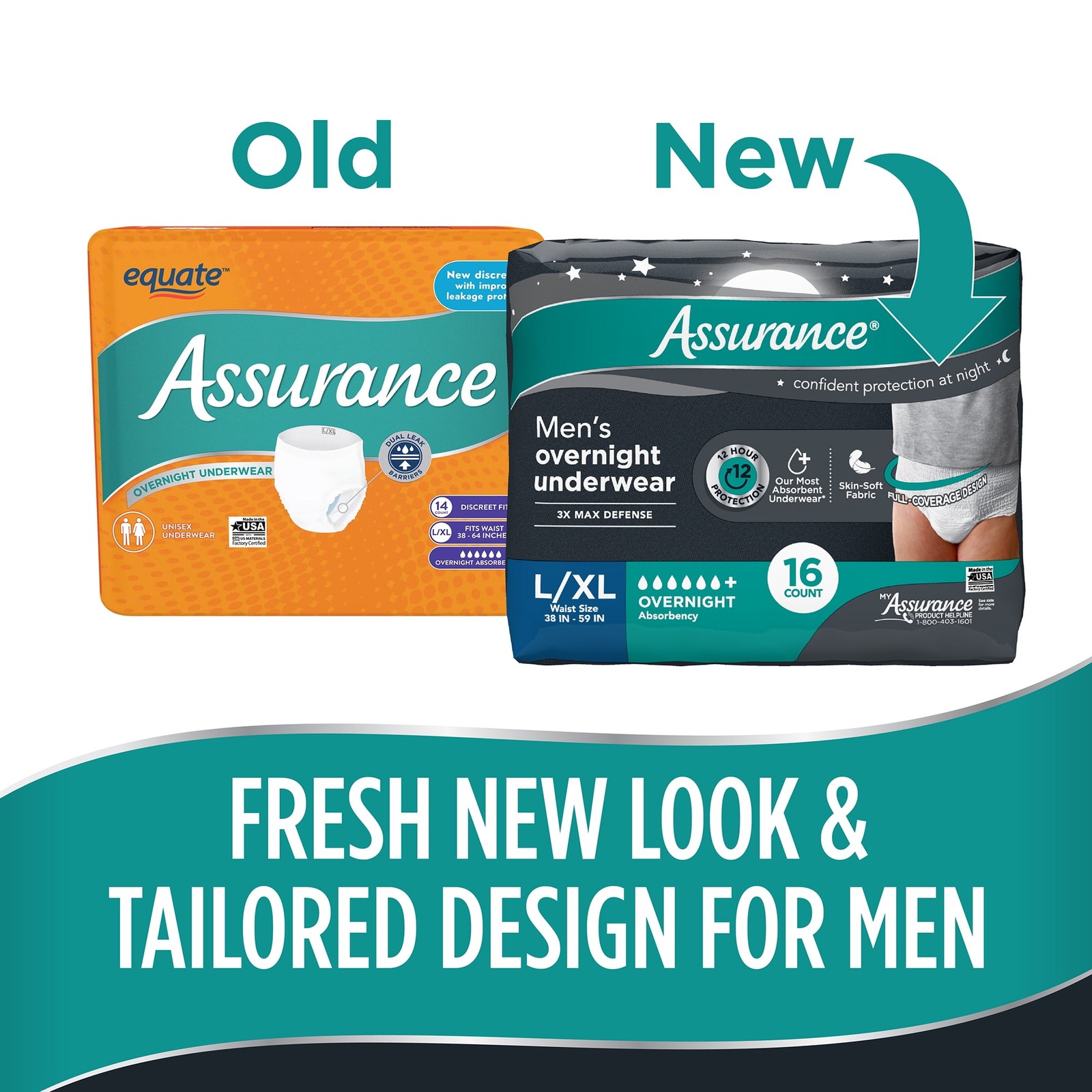 (2 pack) Assurance Men's Overnight Incontinence Underwear, L/XL