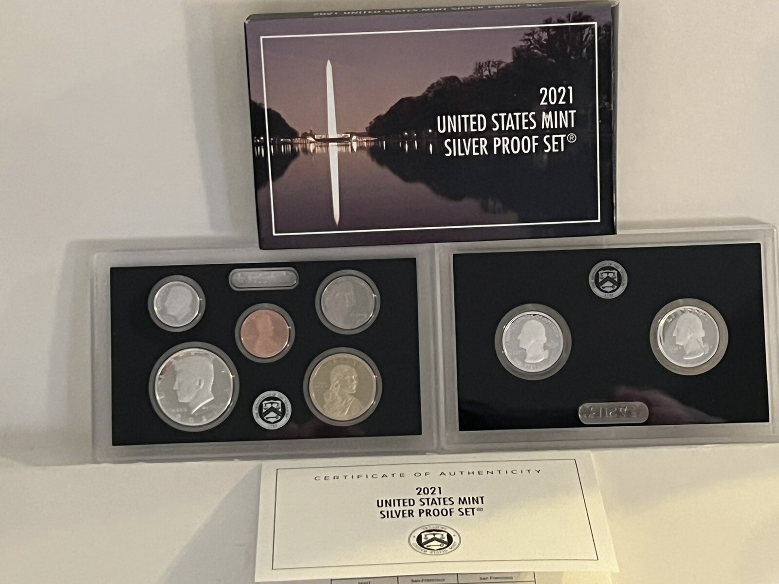 2021 S SILVER PROOF SET FROM THE UNITED STATES MINT. SEVEN PROOF COINS. OGP +COA