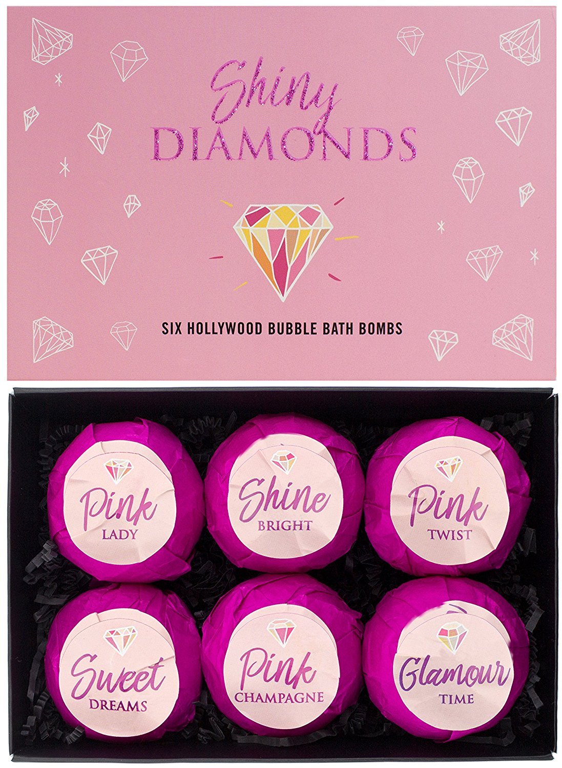 BRUBAKER 6 Handmade "Shiny Diamonds" Fizzing Bath Bombs - All Natural & Vegan
