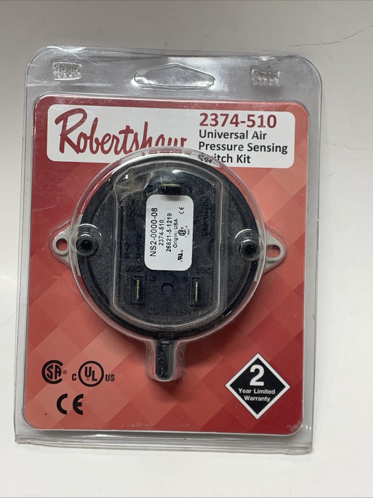Robertshaw 2374-510 Universal Air Pressure Sensing Switch, 0.10" to 10.0" W.C.