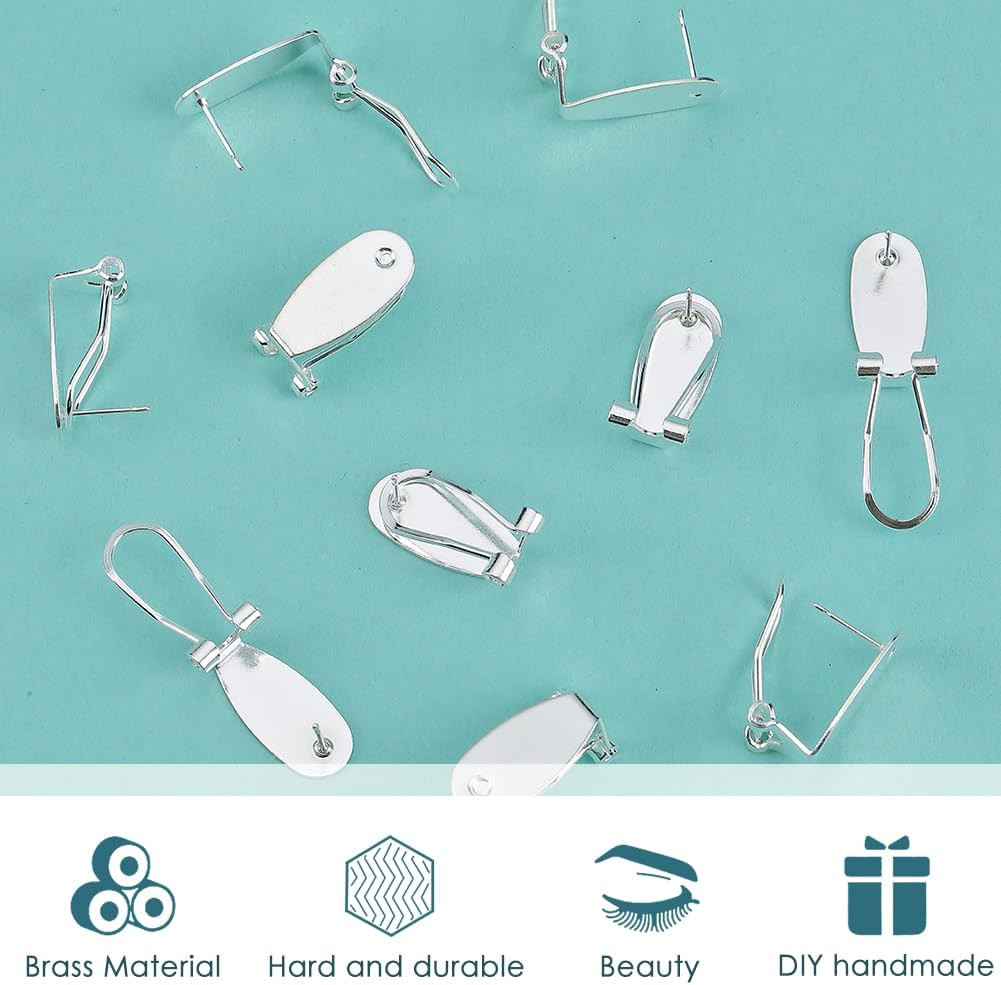 1 Box 30Pcs Earring Post Clips Fingernail Earring Posts French Brass Silver S...