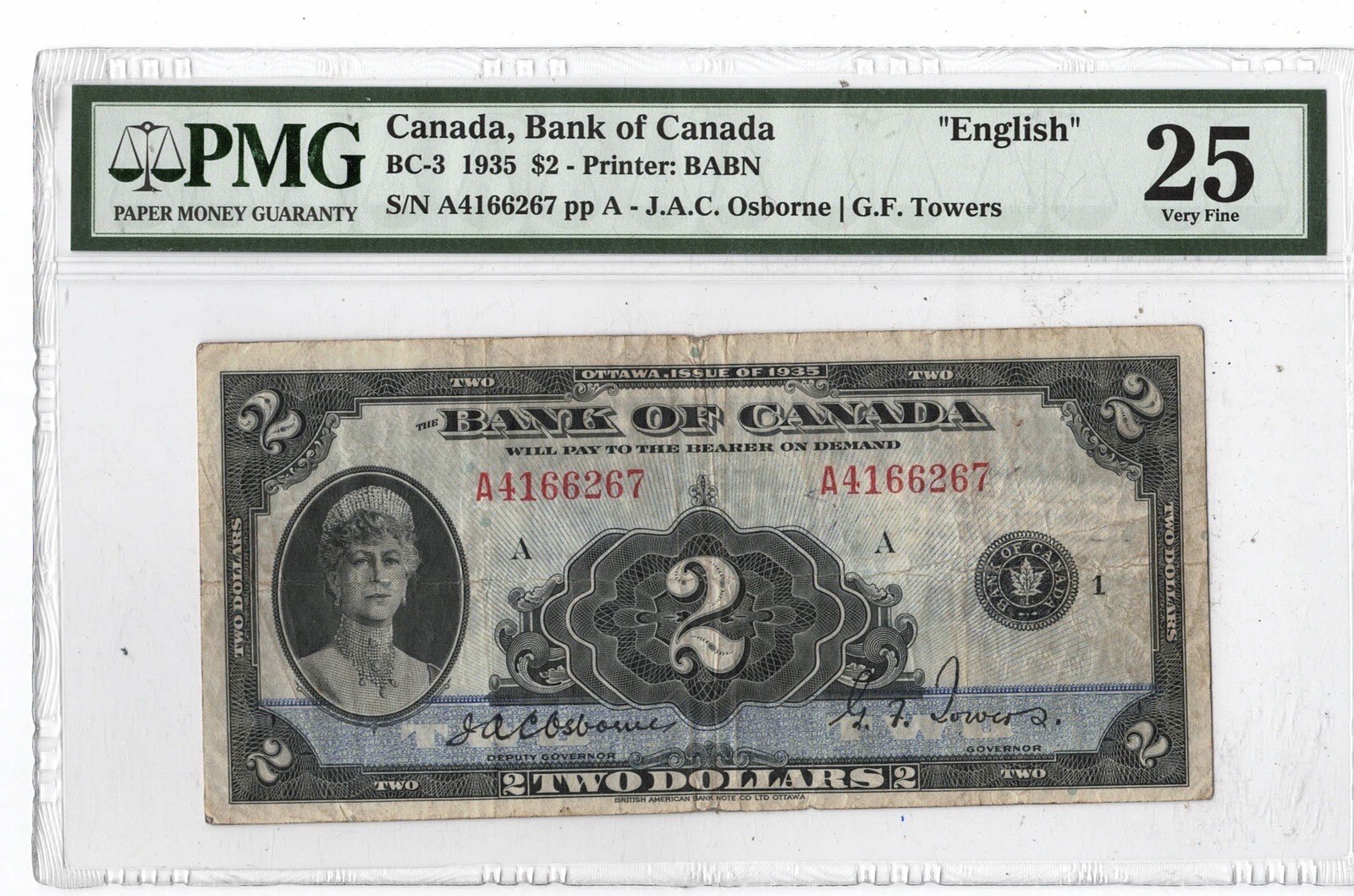 1935 Bank Of Canada 2$ English A4166267 - PMG VF25 -