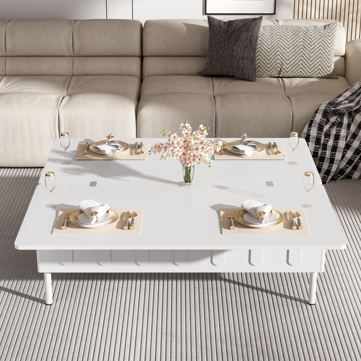 Modern Lift Top Coffee Table Center Cocktail Table with Foldable Top & 2 Drawers