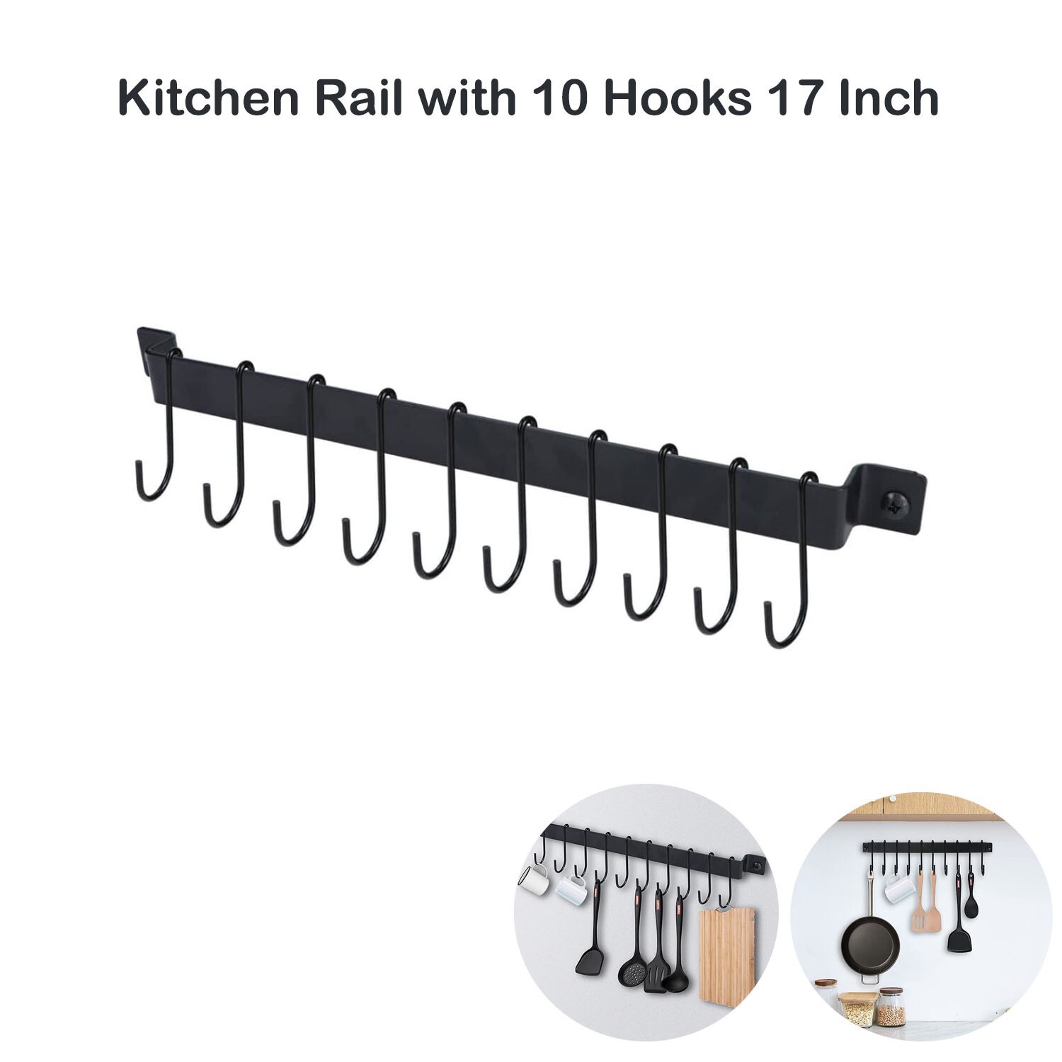 Pot Rack - Pots and Pans Hanging Rack Rail with 10 Hooks, Pot Hanger for Kitchen