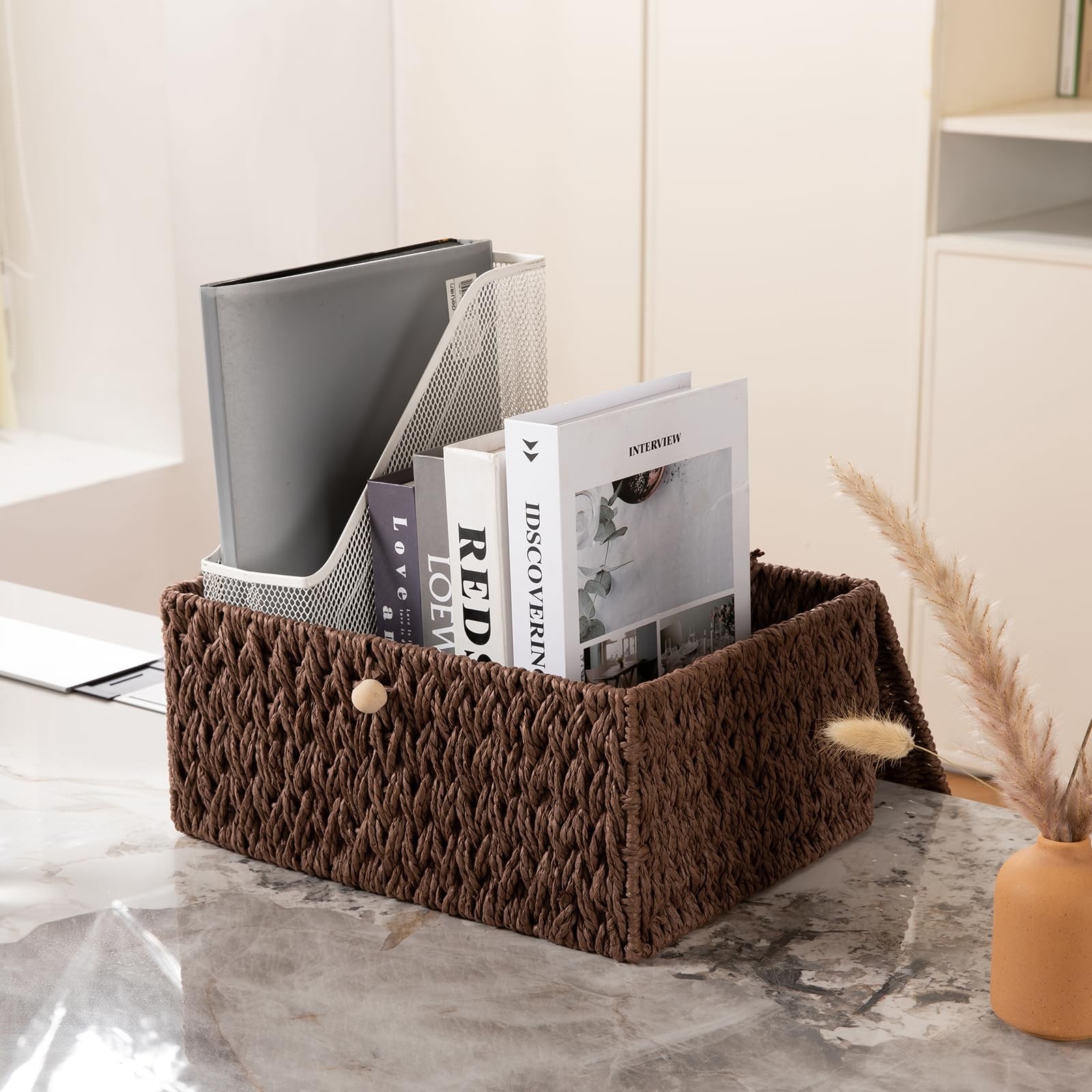 OIAHOMY Wicker Storage Basket Lid & Lock, Lidded Storage Bins, Decorative