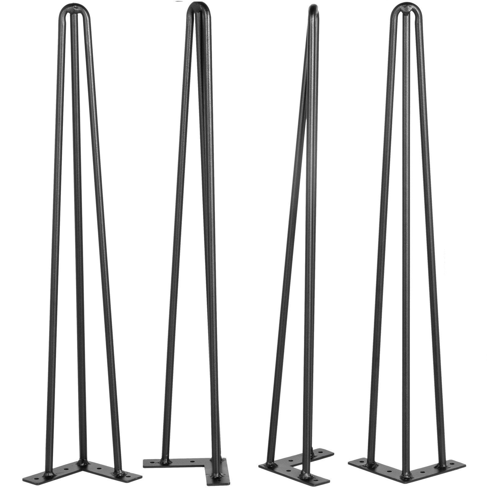 Black 26in Desk Hairpin Legs Set of 4 880lbs Steel 3-Rod Design