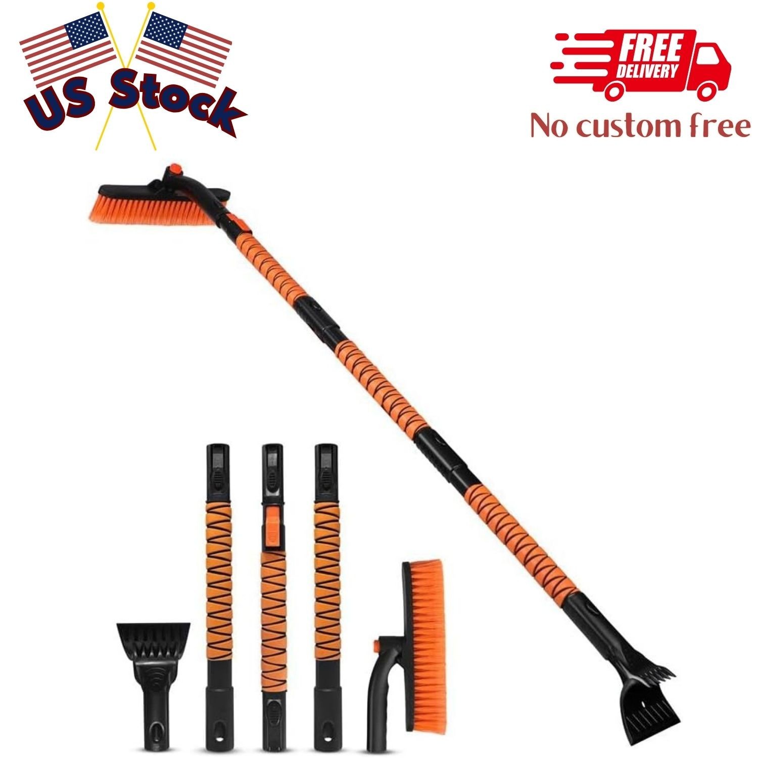 63" Extendable Snow Brush & Ice Scraper with 360° Pivoting Head