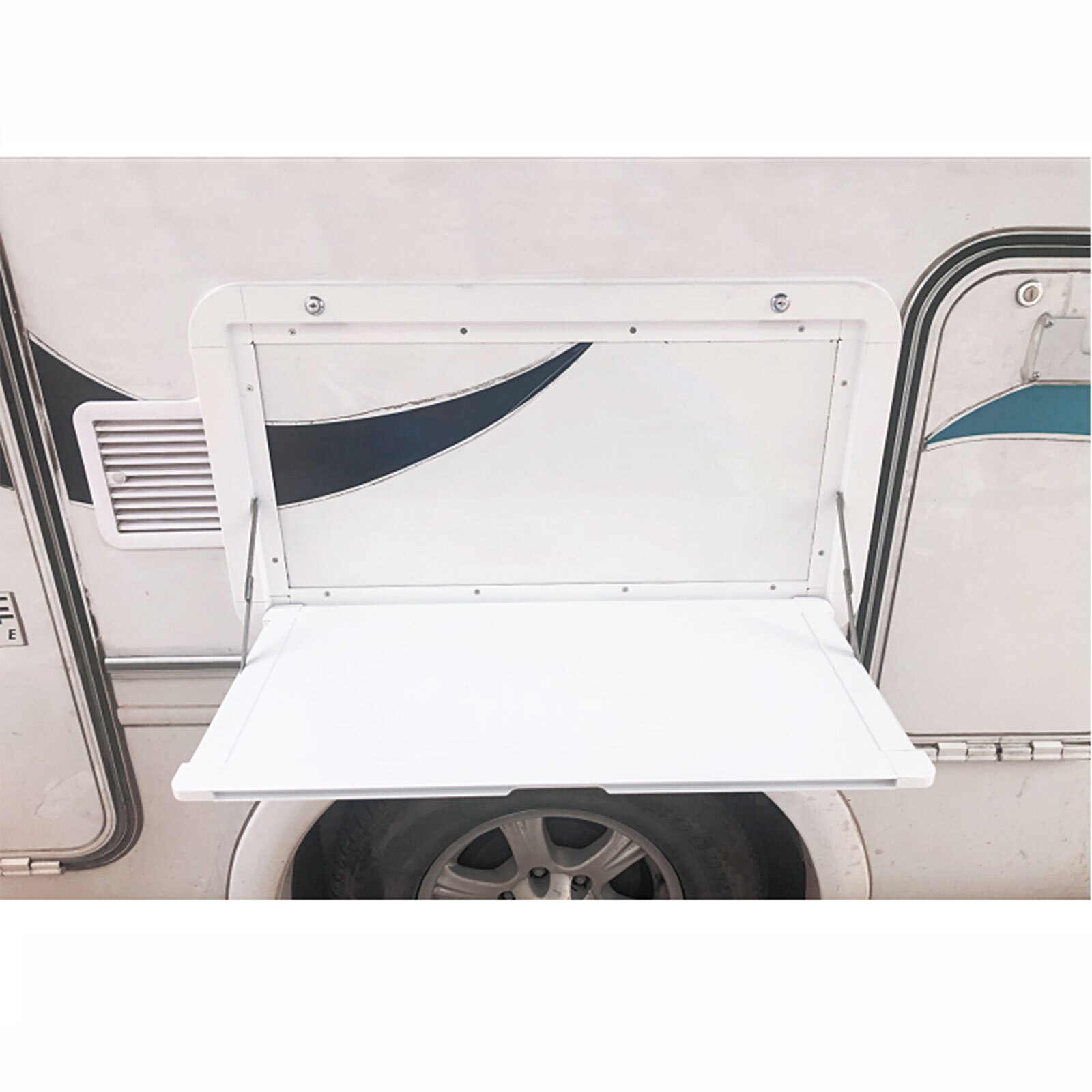 800 x 450mm RV Caravan External Folding Wall Mount Camping Table Aluminum Alloy]