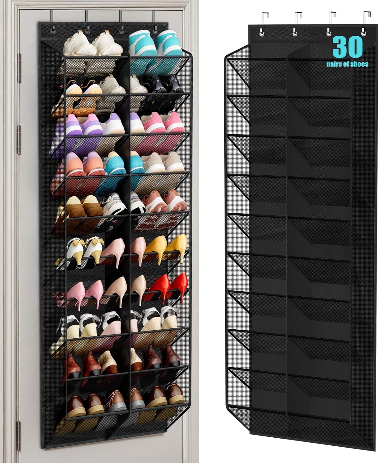 30 Pairs Over the Door Shoe Organizer Breathable Mesh Hanging Shoe Rack Closet