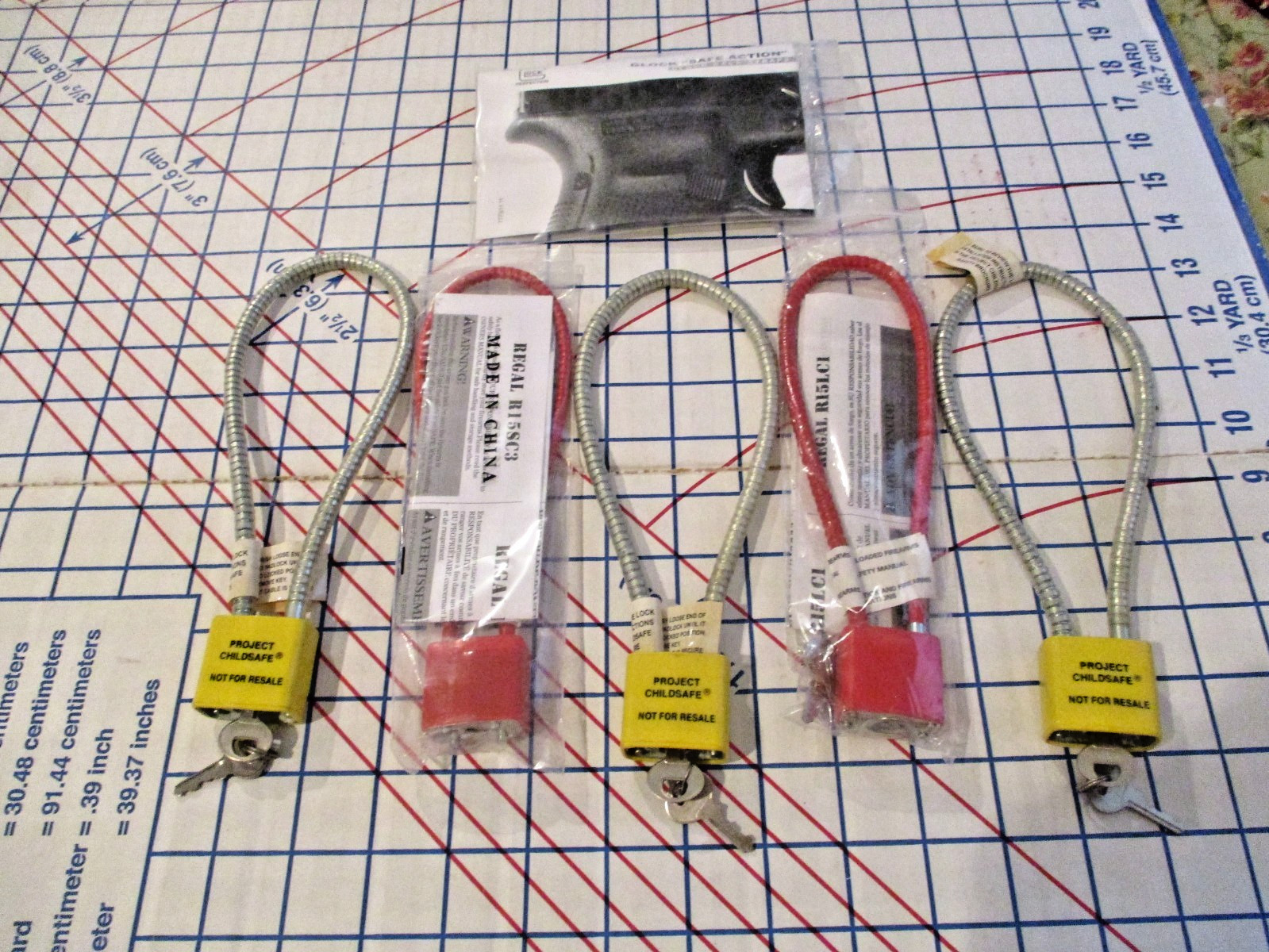 NEW Lot 5 CHILDSAFE/REGAL Steel Cable Gun Locks w/Keys+GLOCK Safety Back Straps