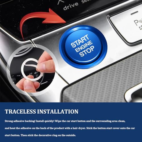 Car Push Start Button Cover, Start Stop Button Cover, Aluminum Auto Key Blue