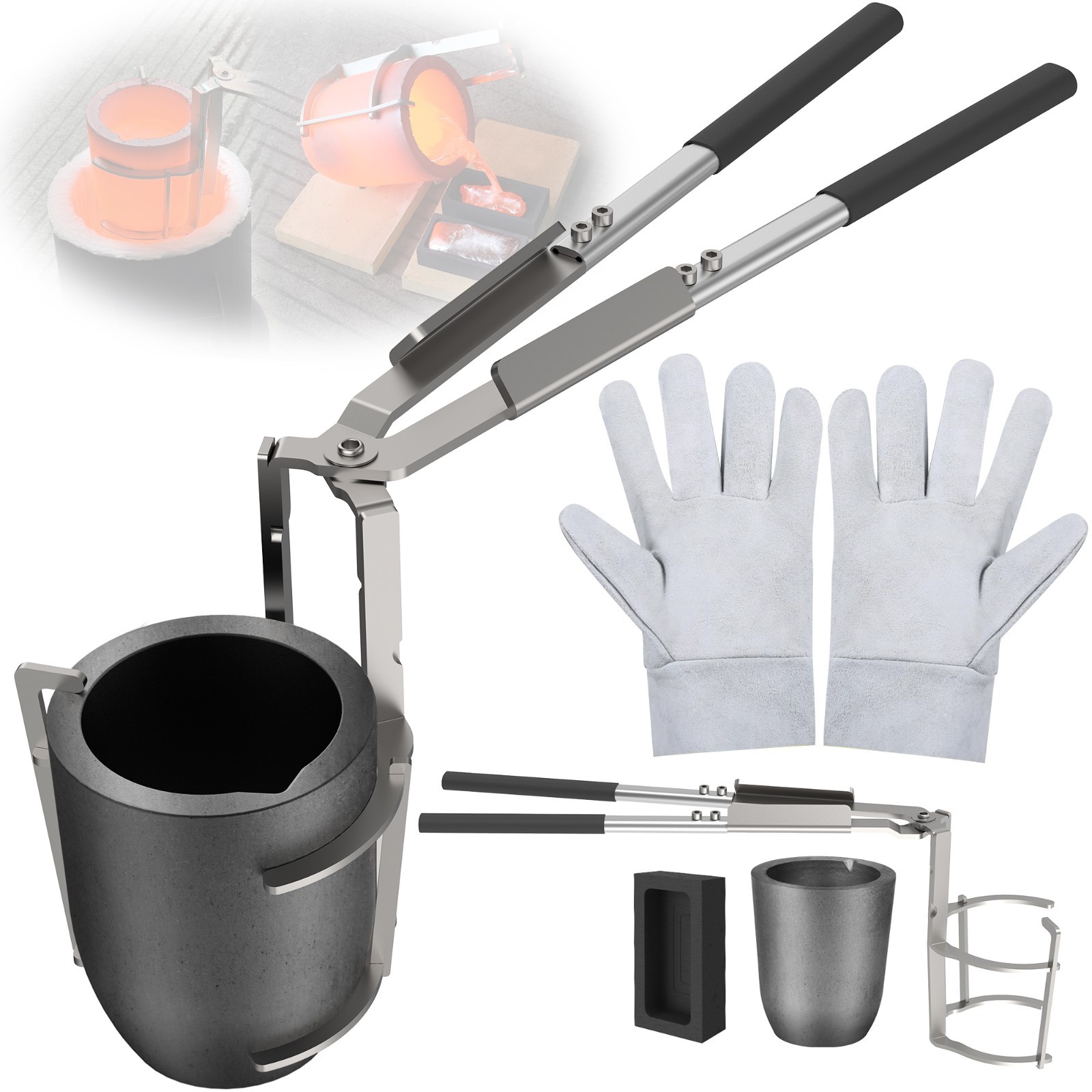 6kg Crucible Tongs Set for Melting Metal, Lifting & Pouring Tongs