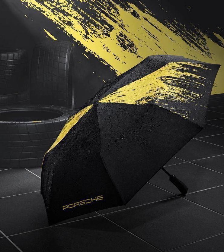 Genuine Porsche Compact Folding Umbrella 718 GT4 Black Yellow WAP3400040LCLS