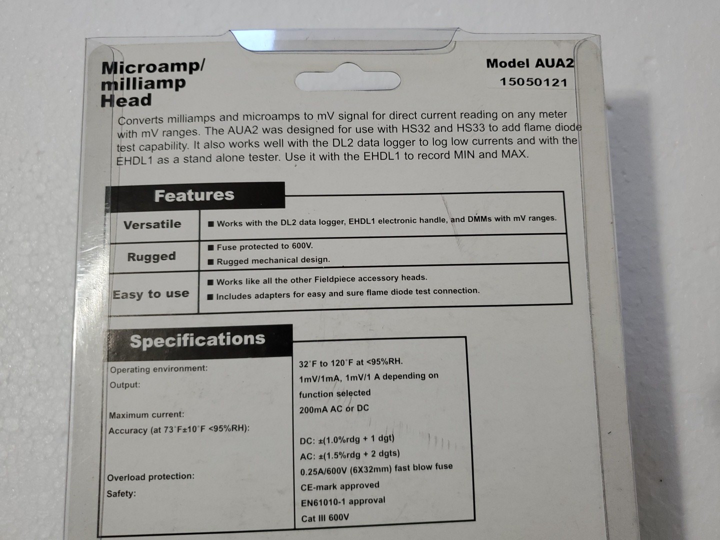 Fieldpiece Microamp and Milliamp Accessory Head AUA2 - HVAC TEST TOOL