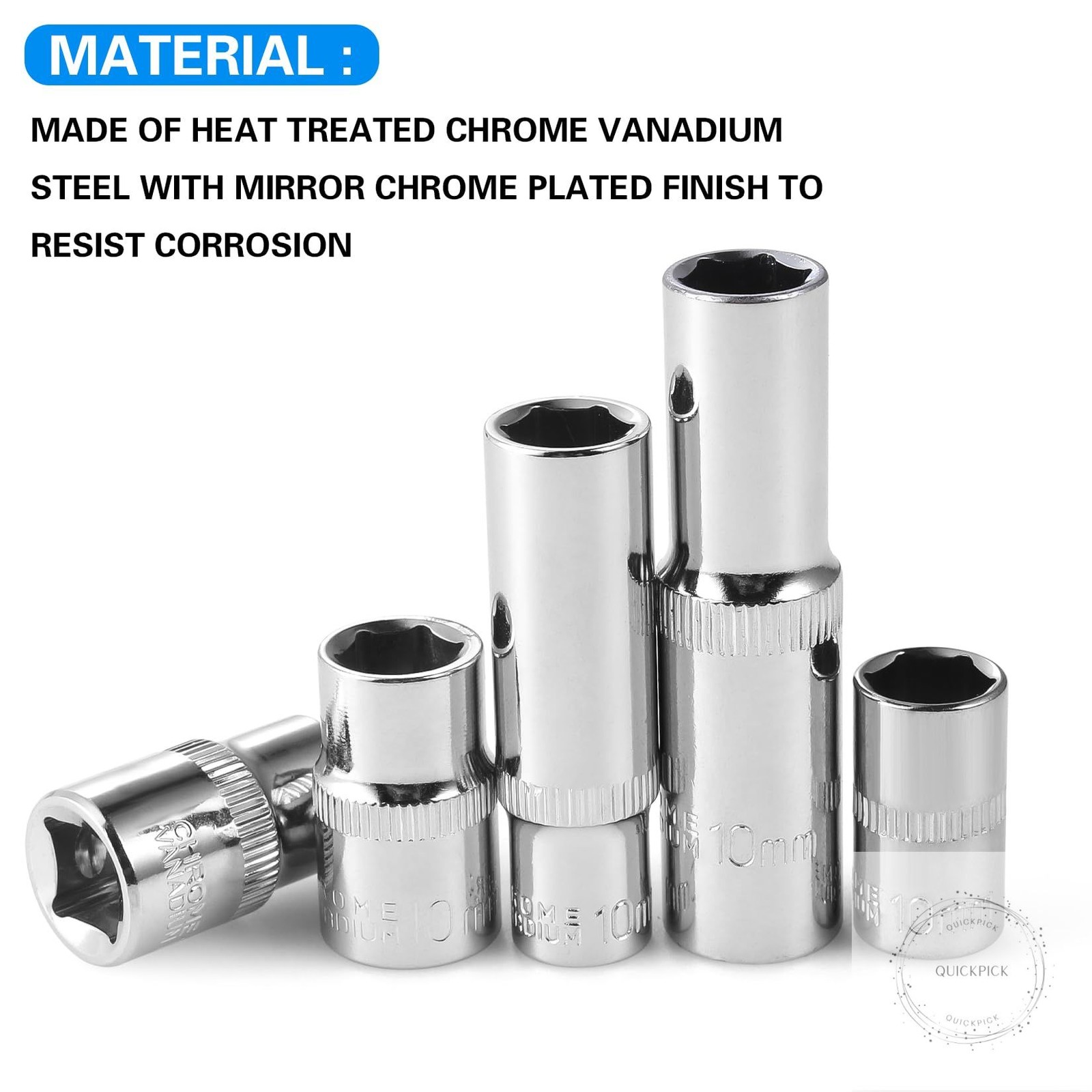 [10-Piece] 10mm Socket Set, 1/4-Inch & 3/8-Inch Drive Impact Socket, 6-Point &