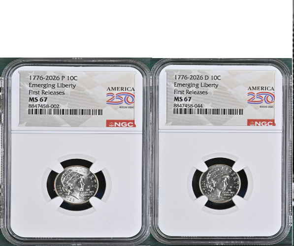 1776-2026 P&D Emerging Liberty 10¢ NGC MS 67 First Releases