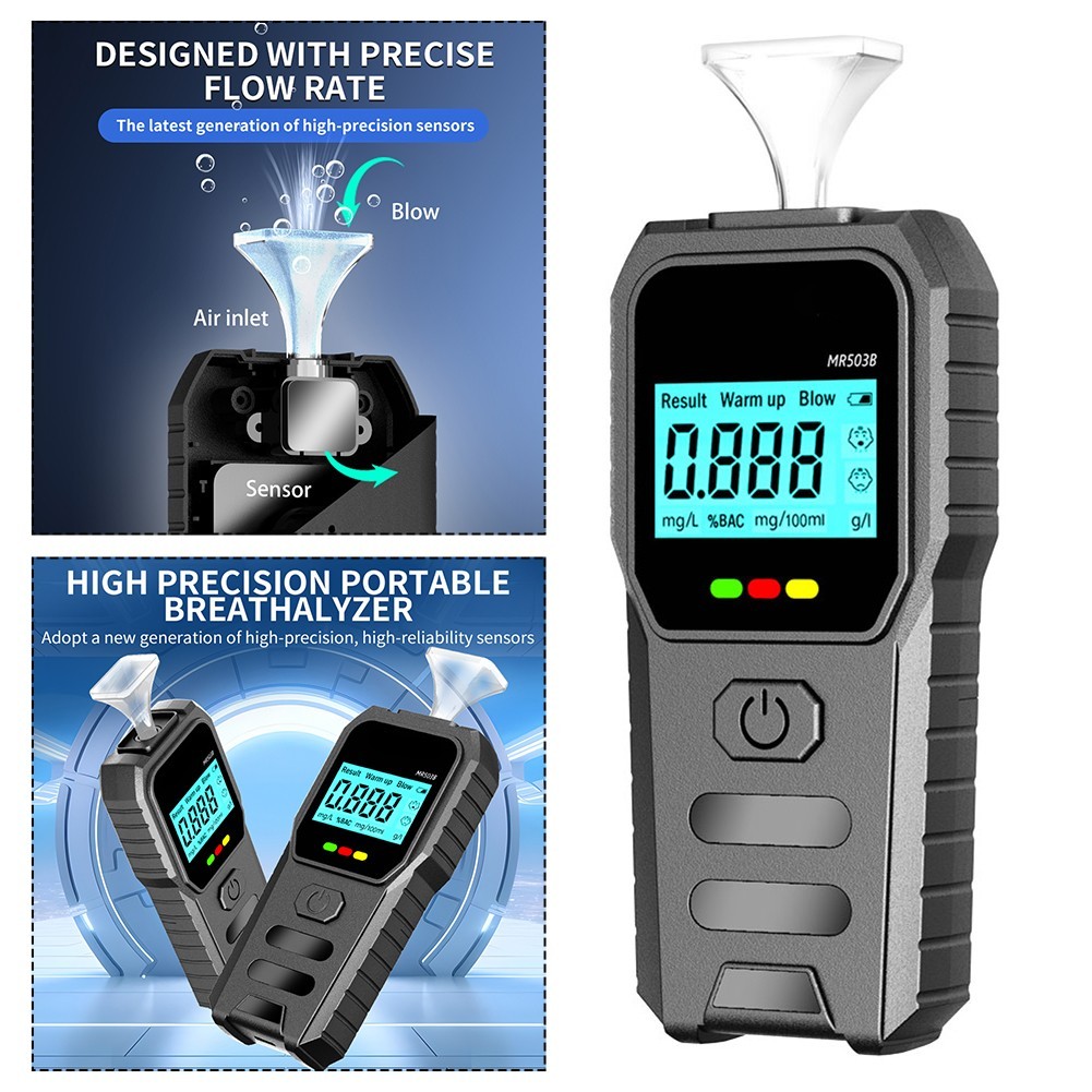 Compact Black Breathalyzer with LED Display and Bilingual Voice Support
