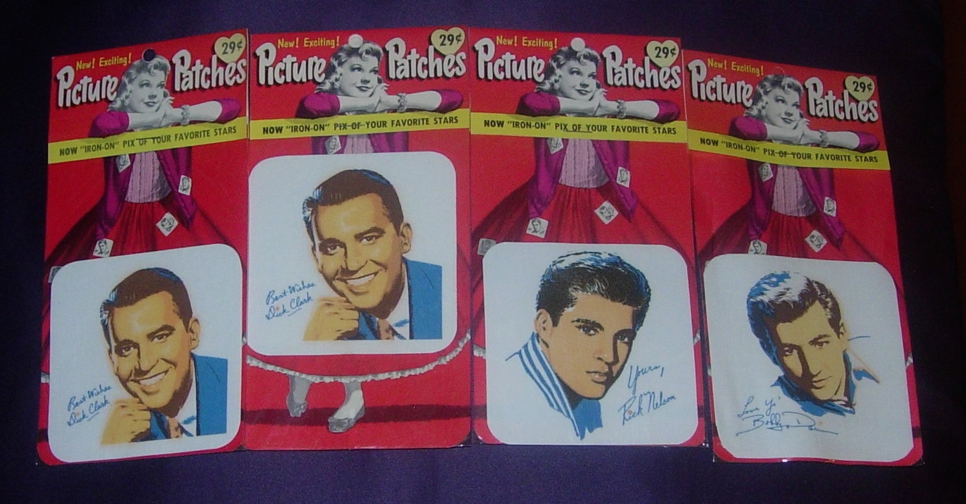 PICTURE PATCHES  LOT OF 4  DICK CLARK  RICK NELSON  BOBBY DARIN  C. 1960