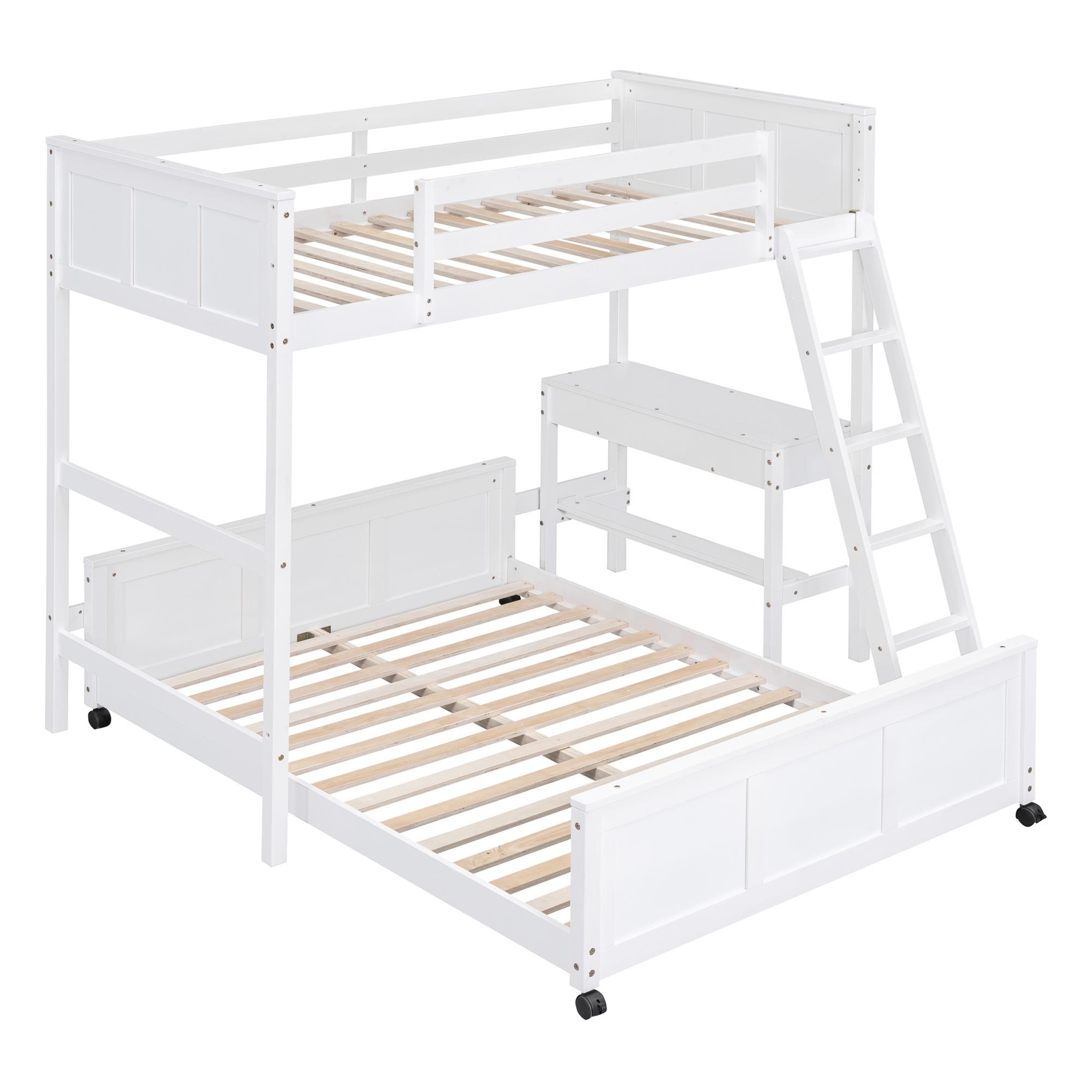 Twin Over Full Bunk Bed with Desk White/Gray