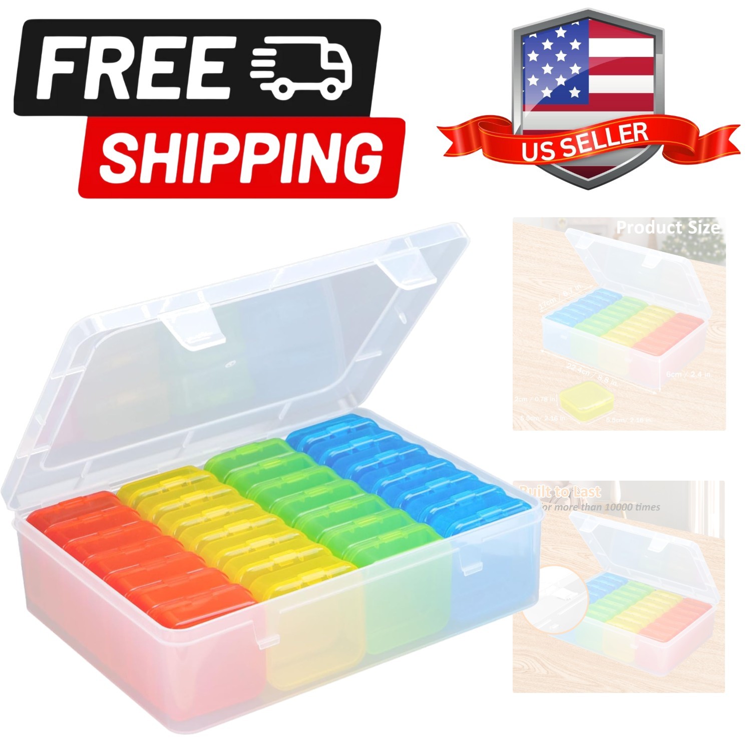 Bead Organizer BoxRed,Yellow,Blue,Green, Small Bead Organizers and Storage Pl...