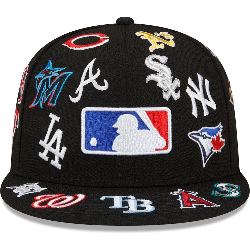 New Era 59Fifty Black MLB Allover Team Logos Grey Under Visor - NWT - 7