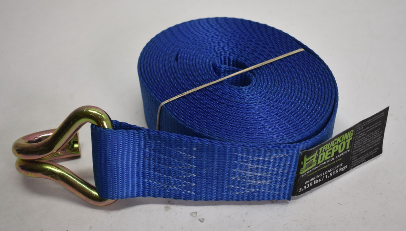 Trucking Depot Blue 2" Winch Strap 3,335 lbs Working Load Limit with J Hook
