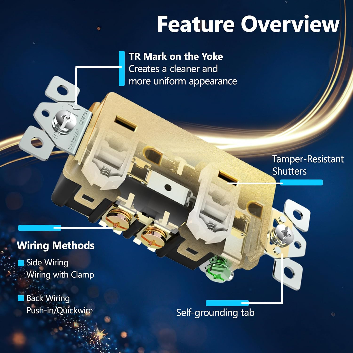 LIDER Matte Finish Decorator Receptacle with Interchangeable Face Cover 15A Gold
