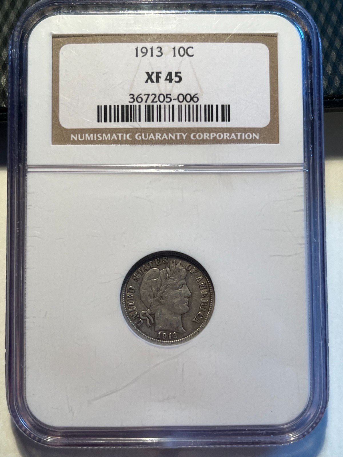 1913 10c Barber Dime NGC XF45 #CB