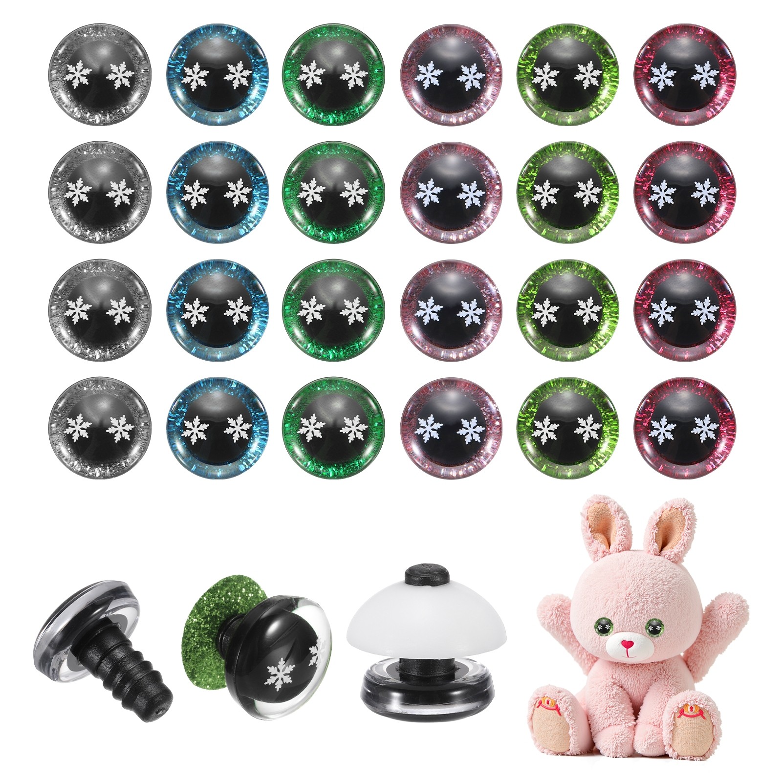 16mm Snowflake Safety Eyes, 48Pcs Realistic Doll Crocheting Safety Eyes 6 Colors