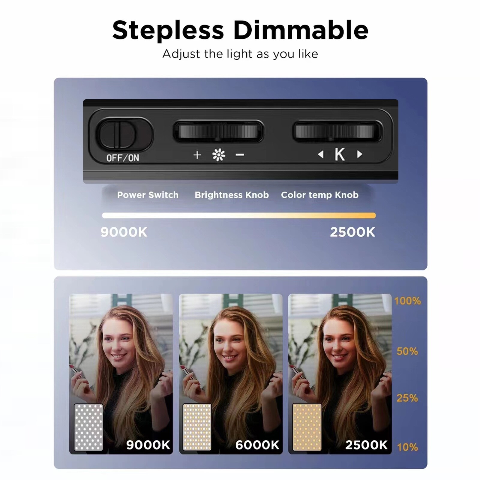 LED Selfie Phone Light, Rechargeable 2500-9000K Clip On Fill Light with Diffuser