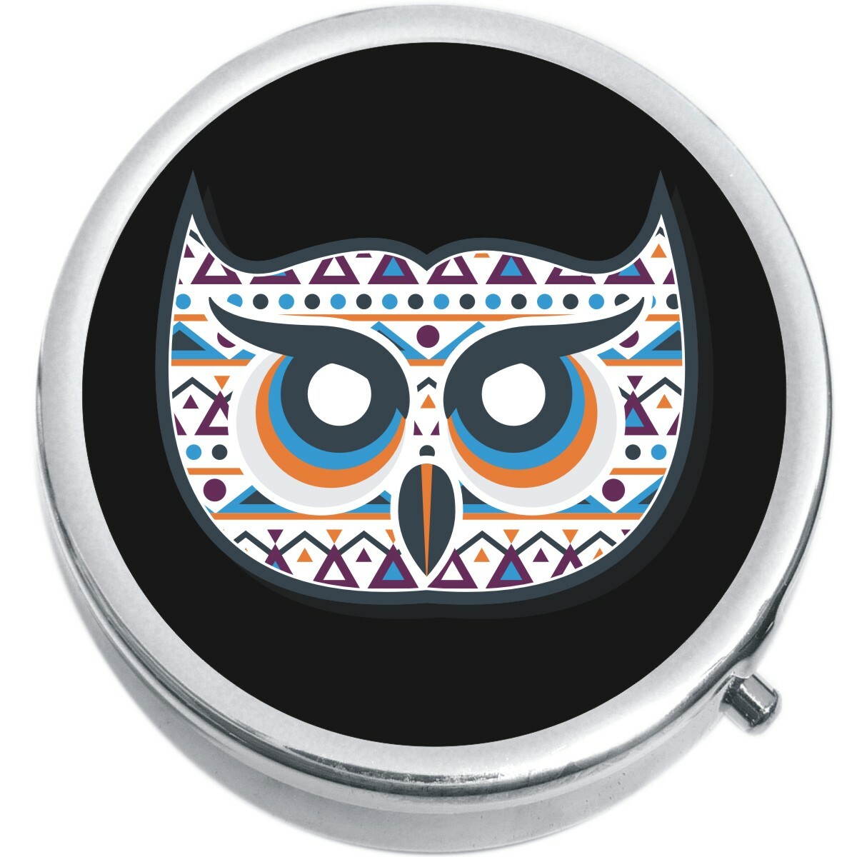 Aztec Owl on Black  Medicine Vitamin Pill Box