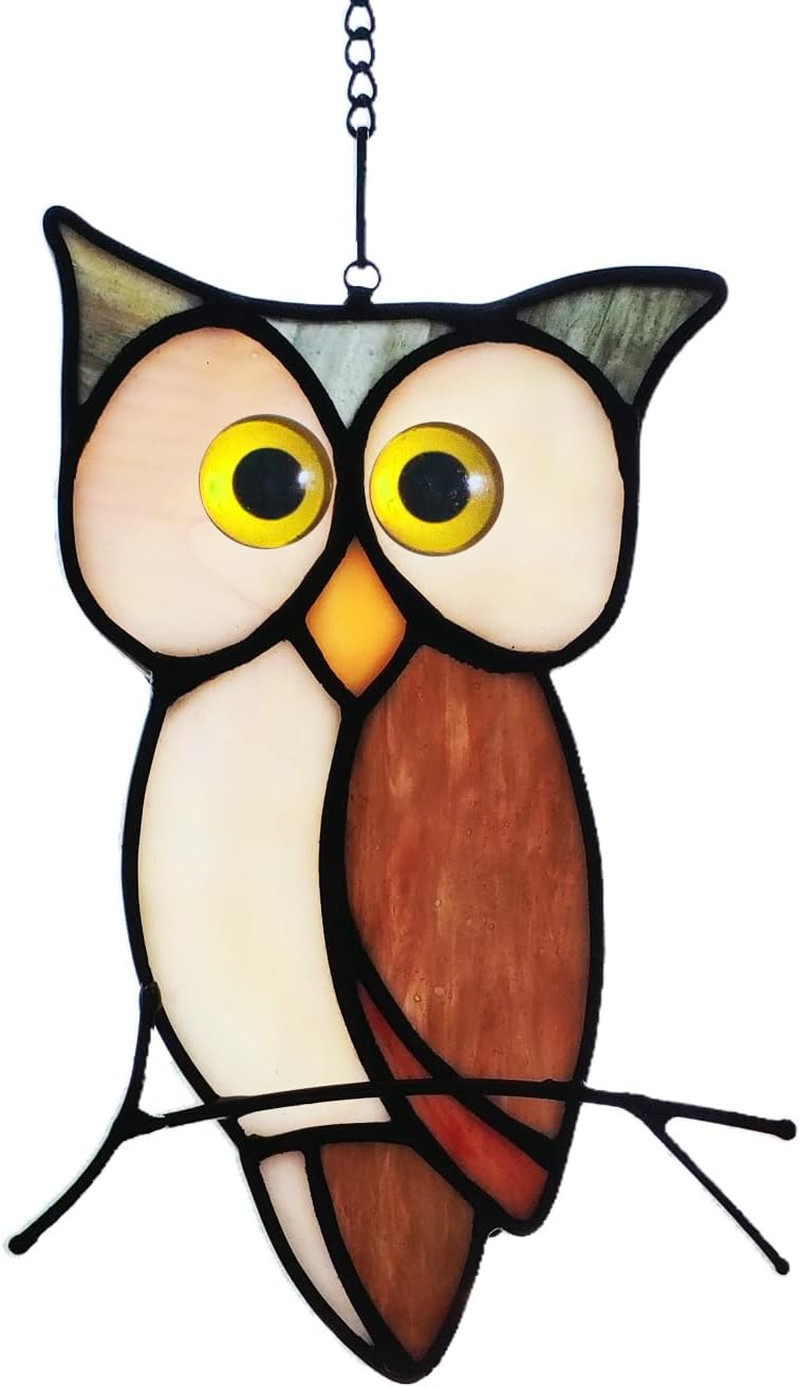 Stained Glass Owl Window Hanging Sun Catcher Halloween Decoration Birthday Gifts