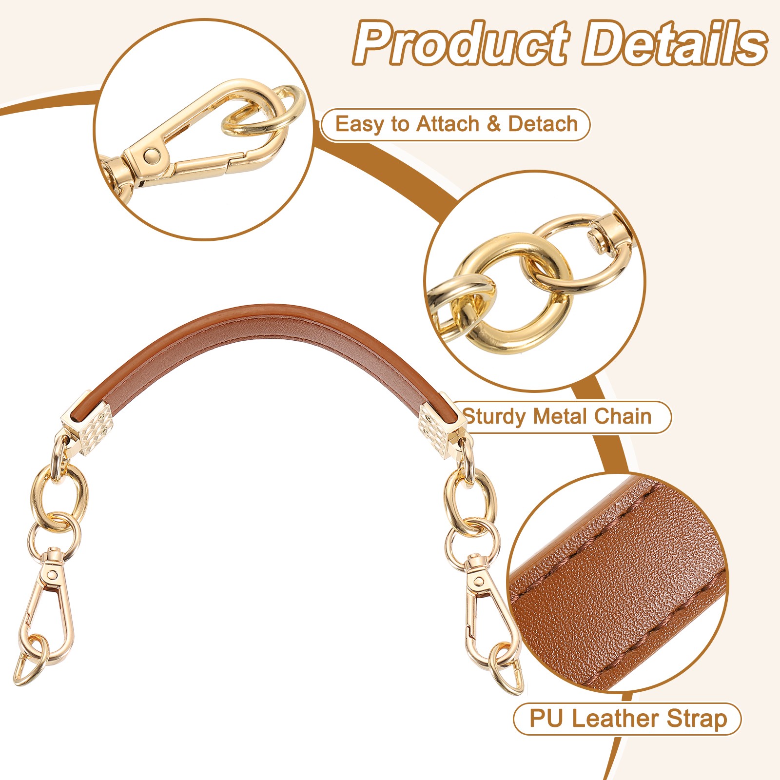 30.5cm/12" PU Leather Purse Replacement Handle Strap for Handbag (Brown)