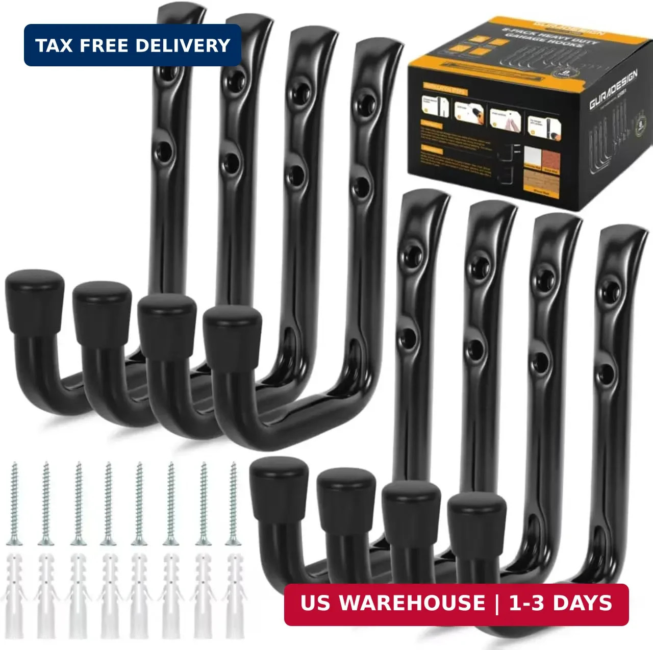 8-Pack Heavy Duty Garage Hook for Hanging 50 lbs, J Utility Hooks for Garage, Me