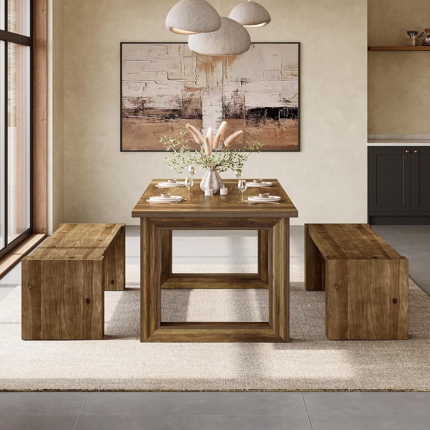 59" Solid Wood Dining Bench Long Indoor Kitchen Table Bench Seat for Dining Room