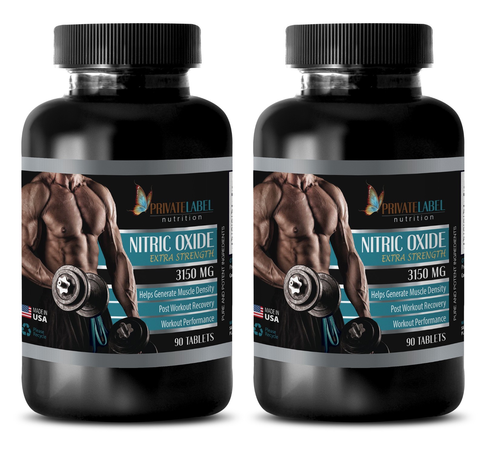Nitric Oxide 3150mg - L-Arginine - Build Muscle - 2 Bottles, 180 Capsules