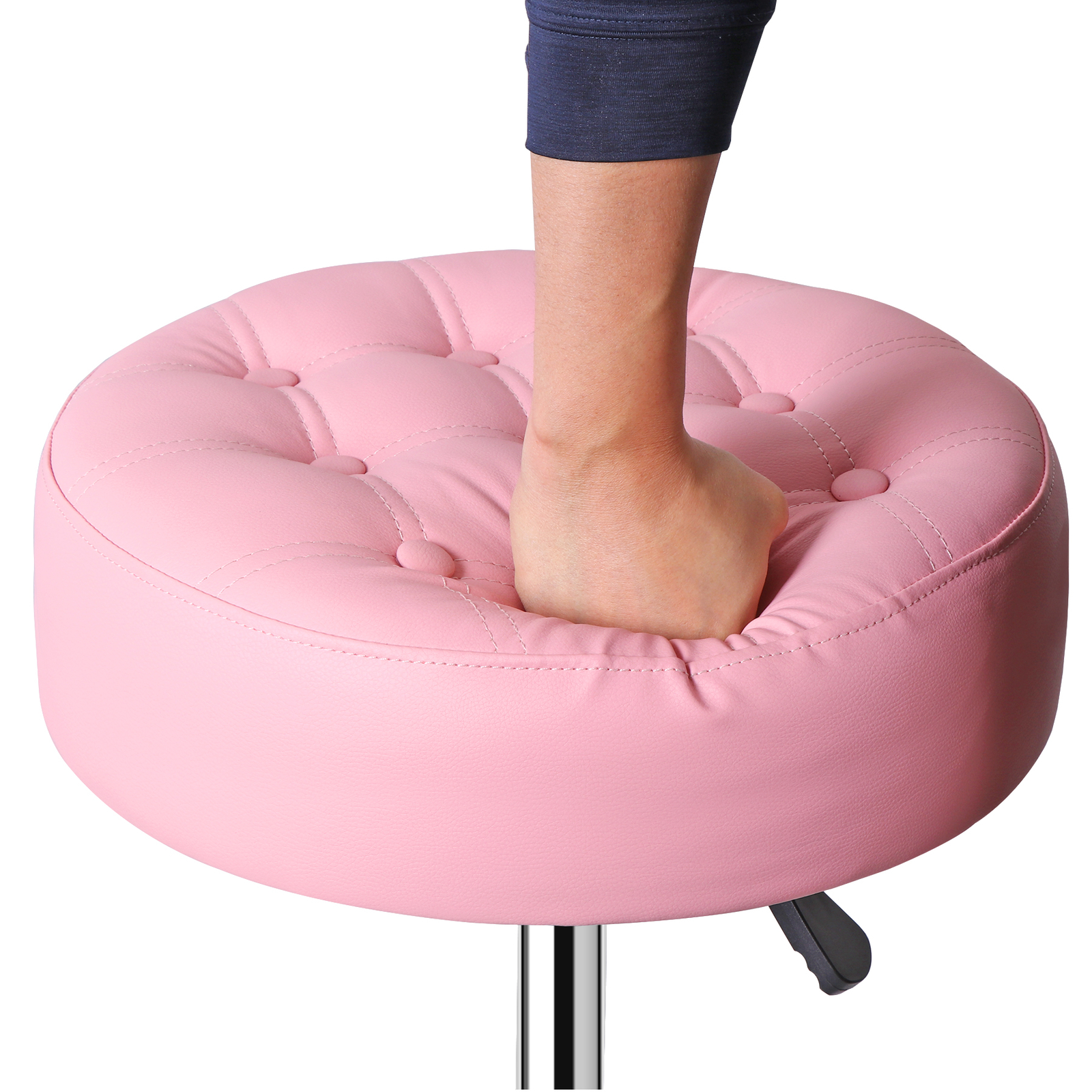 2 PCS Pink Vanity stool for Makeup Room Adjustable Height PU Leather Bar Stool