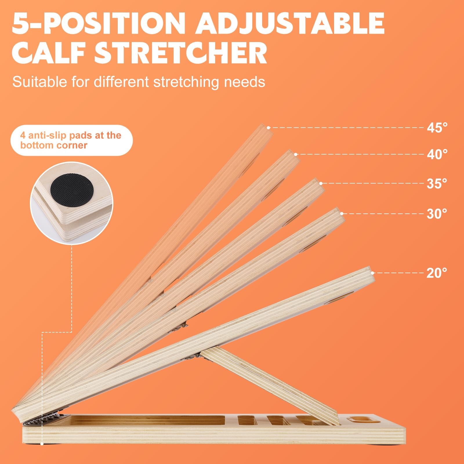 Portable Slant Board for Calf Stretching, Adjustable Wooden Calf Stretcher In