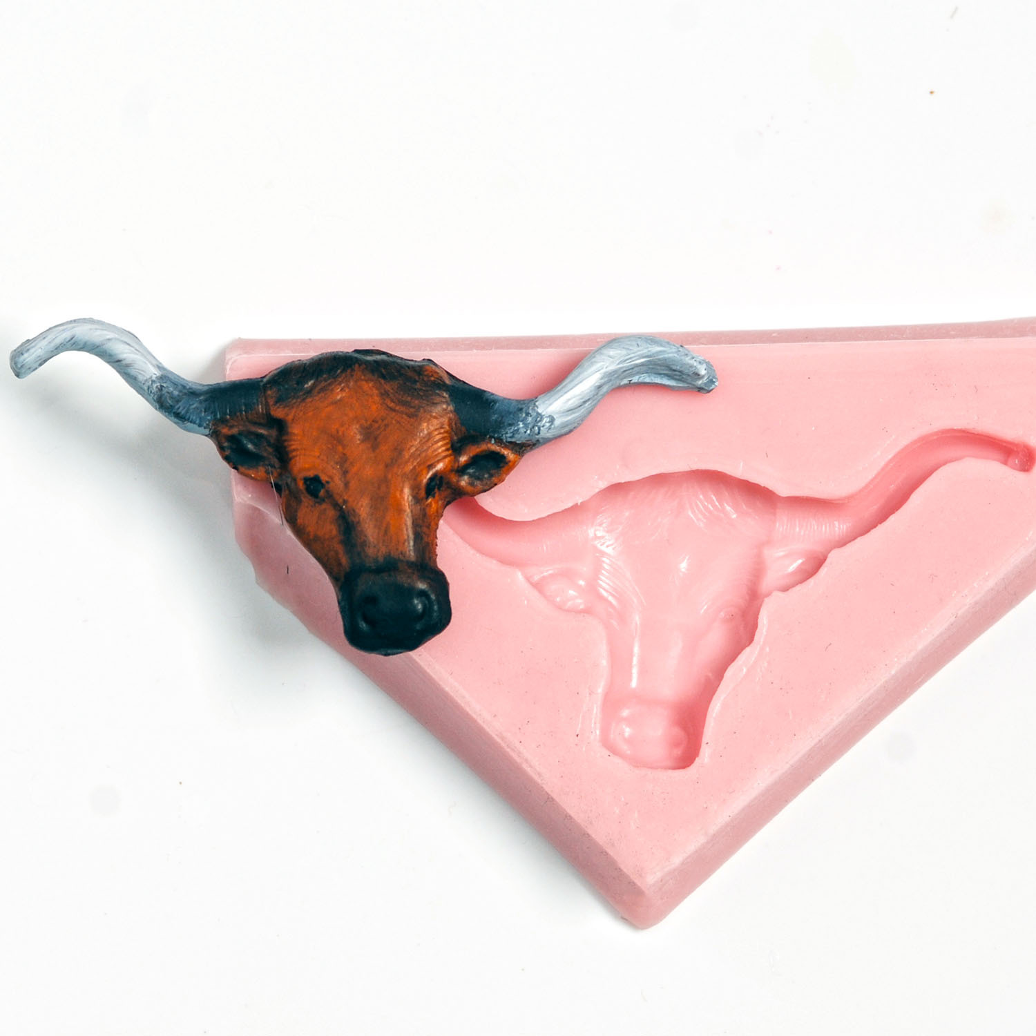 Long Horn Steer Silicone Mold Food Safe Fondant Resin Polymer Clay Mold  (951)