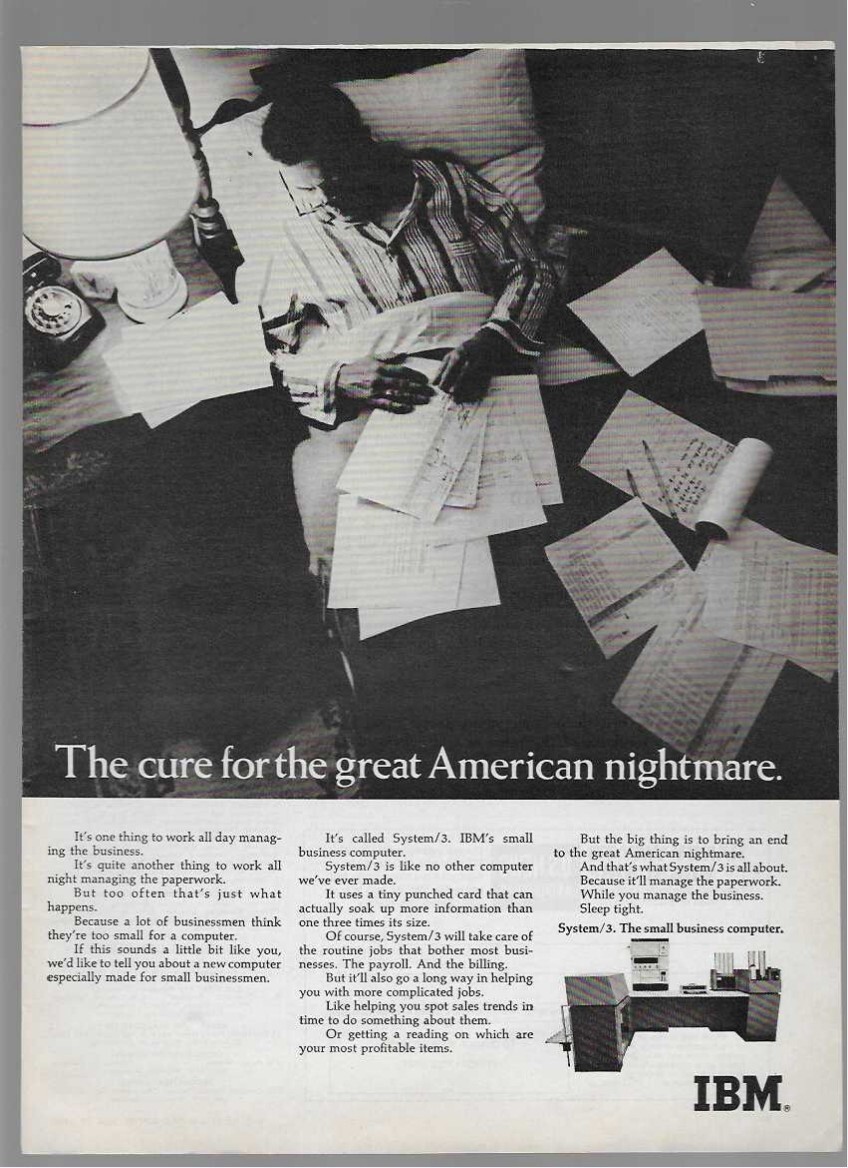 1969 IBM System/3 Computer Cure for the Great American Nightmare Vintage Ad